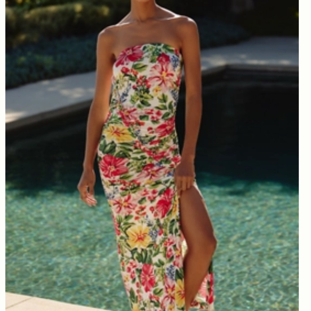 NWT Anthropologie Floral Strapless Maxi Dress